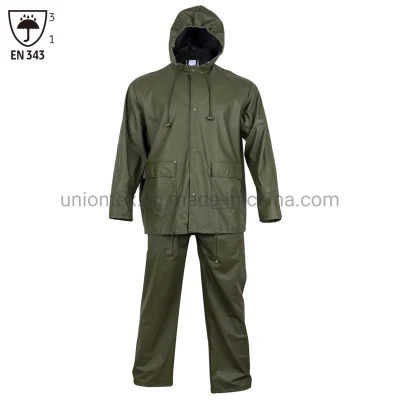 カスタム En343 レインスーツ防水レインウェア男性 PU ジャケットパンツ服 PVC レインコート
